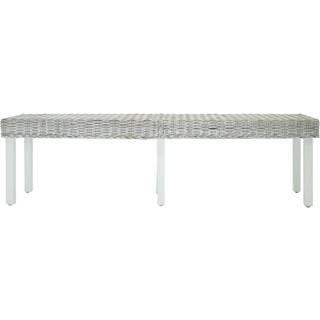 bænk 160x35x45 cm naturlig kubu-rattan og massivt mahognitræ hvid