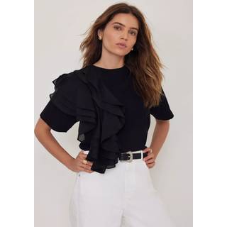 Mint Velvet Mint Velvet Black Cotton Frill T-Shirt