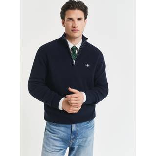 GANT Cotton/Merino Ribbed Half Zip Evening Blue
