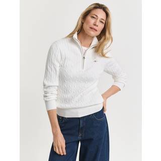 GANT Dame Kabelstrikket sweater af bomuld med stræk og halv lynlås (XL)
