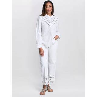 Gina Bacconi Gina Bacconi Cindi Broderet Bomuld Kraveløs Hvid Skjorte - Large-X-Large