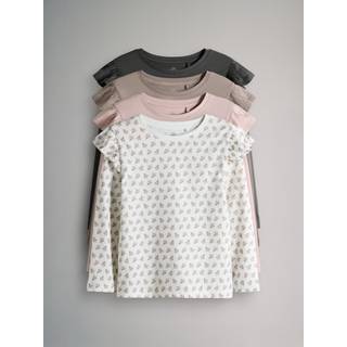 The Set The Set Grey/Brown/Pink/White 4 Pack Long Sleeve Ruffle Cotton T-Shirts