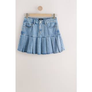 Next Mid Blue Denim Pleated Denim Mini Skirt - 42
