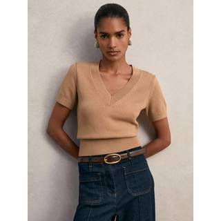 Reiss Reiss Camel Valerie Cotton-Wool Knit V-Neck Top
