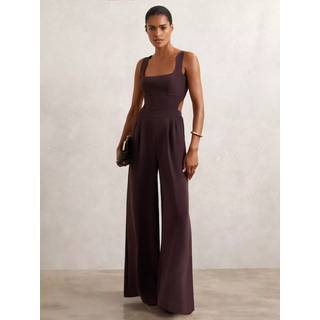 Reiss Reiss Burgundy Dion Petite Wide-Leg Cut-Out Jumpsuit