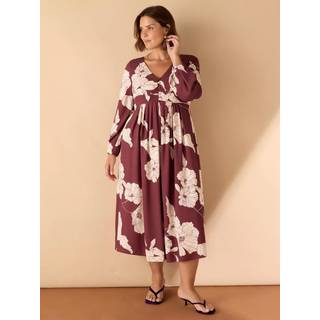 Live Unlimited Live Unlimited Burgundy Floral Print Button Up Midaxi Dress - EU 54 (UK 26)