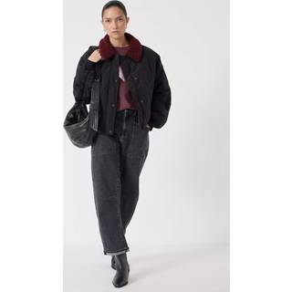 Hush Hush Black Teddy Collar Quilted Bomber Jacket