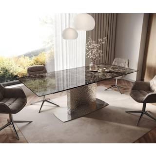 Esstisch Edge 180-220x100 Keramik Laminam® Emperador Extra Lucidato Dunkelbraun Wave Edelstahl ausziehbar