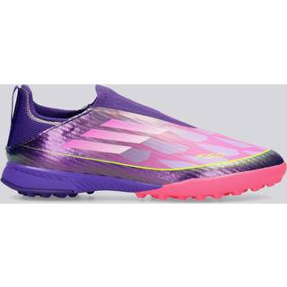 F50 League fodboldstøvler til græs uden snørebånd til børn - Purple / Cloud White / Lucid Lemon - 37 1/3