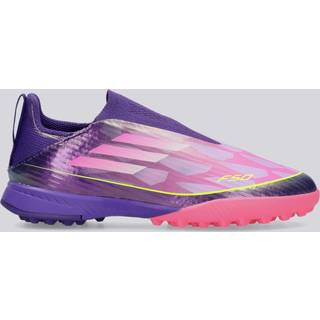 F50 League fodboldstøvler til græs uden snørebånd til børn - Purple / Cloud White / Lucid Lemon - 28 1/2