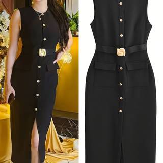 TEMU Women's Elegant Sleeveless Dress - Formal & Casual Party, Office, Everyday Outfits - Machine Washable Chic Evening Gown For Women, , , Round Neckline, Durable Construction, Adult Clothing