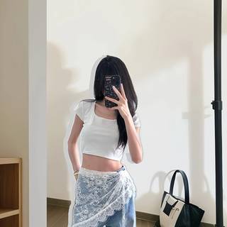 TEMU Women's Vintage-inspired Lace Mini Skirt - , Asymmetrical Hem, Solid Color, No Belt, Wear, Casual , Cute Skirts, Elegant Casualwear, Soft Texture