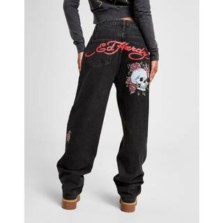 Ed Hardy Bloom Skull Relax Jeans, Sort - M