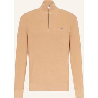 GANT Cotton/Merino Ribbed Half Zip Khaki Melange