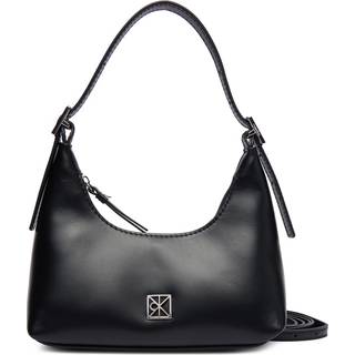 Monogram Logo Emblem Leather Small Shoulder Bag - Black - One Size