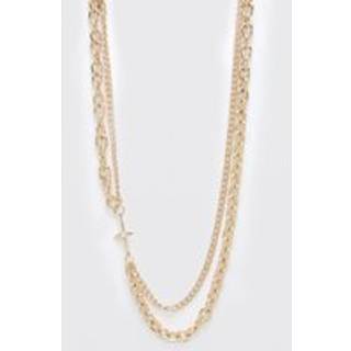 Mens Gold Multi Chain Cross Detail Necklace