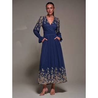 Jolie Moi Jolie Moi Blue Mirrored Print Long Sleeve Mesh Maxi Dress - EU 40 (UK 12)