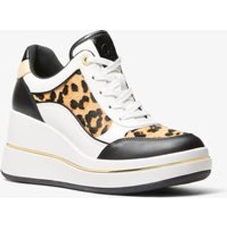 MK Emmy Leather and Leopard Print Calf Hair Wedge Trainer - Yellow - Michael Kors - EU 36.5
