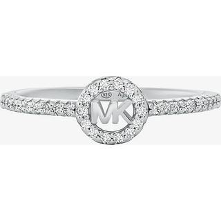 MK Fulton Precious Metal-Plated Pavé Logo Charm Ring - Silver - Michael Kors - EU 55