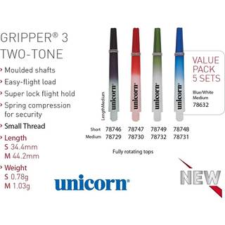 Unicorn Dart Thread/Shaft Gripper 3 To-Tone Small Thread Skaft - Sort/Hvid *UDSALG*
