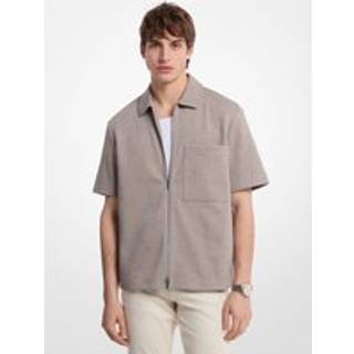MK Double-Knit Cotton Blend Zip Shirt - Brown - Michael Kors - L