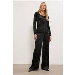 Lts Tall Black Velvet Glitter Wide Leg Trousers Long > 14 Lts | Tall Women's Smart Trousers - Long 14