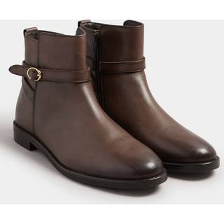 Lts Brown Leather Buckle Detail Ankle Boots In Standard Fit Size Standard > 10 - Standard 10