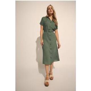 Lts Tall Khaki Green Linen Button Midi Dress Size 18