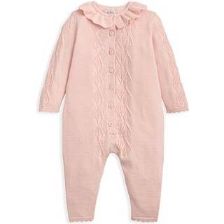 Mamas & Papas Mamas & Papas Pink Diamond Stitch Knitted Romper with Frill Collar