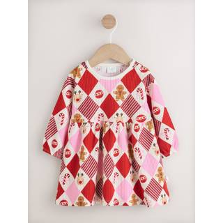 Next Red/Pink Harlequin Character Baby Christmas Jersey Dress (0mths-2yrs) - 74-80cm (9-12 Months)