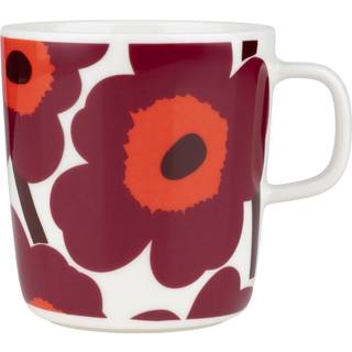Marimekko Oiva/unikko Mug 40 Cl Krus 40 Cl t Rødt Bourgogne - Kaffekopper Stentøj Hvid - 75647