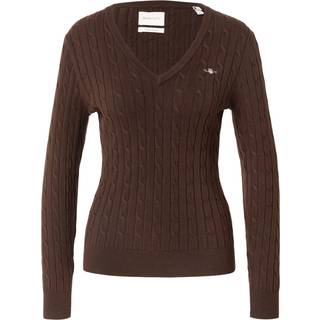 GANT Dame Kabelstrikket sweater af strækbomuld med V-hals (XXL)