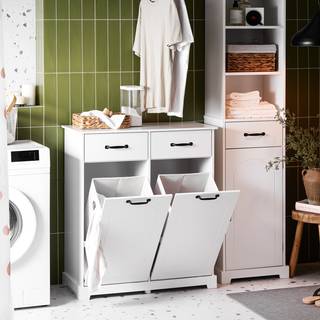 SoBuy Pladsbesparende badeværelsesskab med kurve og skuffer - hvidt, 79,5x38x90cm