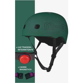 Micro Hjelm M (52-56 cm) - justerbar cykelhjelm med LED lys - skovgrøn
