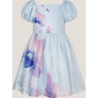 Monsoon Monsoon Blue Pansy Puff Sleeve Satin Dress - 110cm (5 Years)