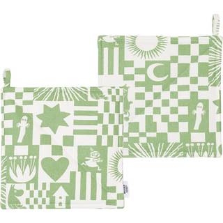 Moomin Arabia Moomin Pot Holder Party 2-pack Green - Grydelapper & Grillhandsker Økologisk Bomuld Grøn - 1077466
