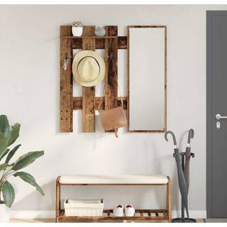 Vægmonteret Jakkeholder med spejl Gammelt træ 100 x 10 x 100 cm