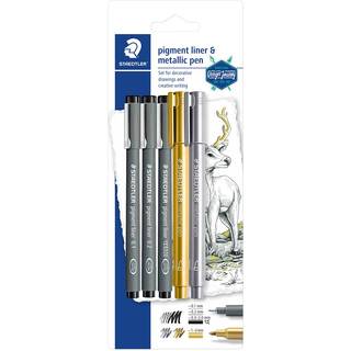 Fineliner pigment liner sølv-guld (3+2), Staedtler 308 SBK3P3
