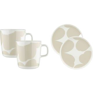 Marimekko Iso Unikko Morgenmadssæt 4 Dele - Kaffekopper Stentøj Hvid - 074539-120