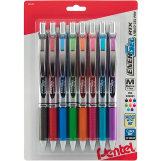 Pentel Energel RTX udtr?kkelig flydende gelpen (0,7 mm) Metal tip Medium Line Assorteret bl?k 8-PK (BL77BP8M1)