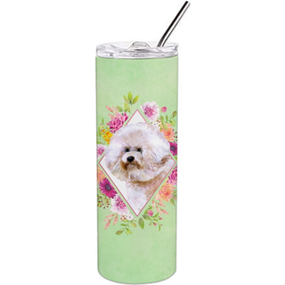 """" Carolines skatte bichon fris #1 grønne blomster dobbeltvægget rustfrit stål 20 oz tynd rejseisoleret tumblere multicolor """"