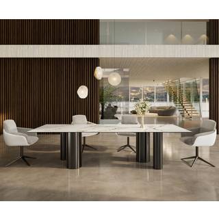 Esstisch Edge 300x100 Keramik Calacatta Luxe Weiß-Gold-Grau Pilier Edelstahl Graphit - Calacatta Luxe Weiß-Gold-Grau