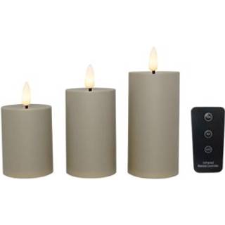 LED bloklys - udendørs (dia 5,2 cm) sand, 3 pak inkl. fjernbetjening