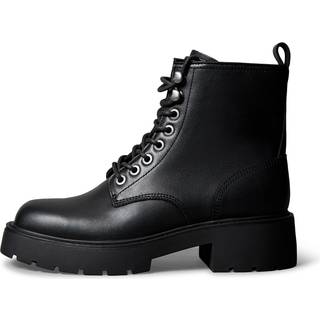 Leather Chunky Heeled Lace-Up Boots - Black - EU 36