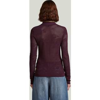 Pointelle Slim Polo Knit - Red - Women