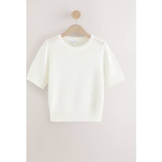 Next White Knitted Textured Crew Neck Short Sleeve Top