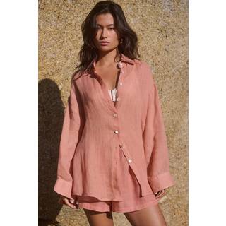 Next Peach Pink 100% Linen Beach Shirt - 44