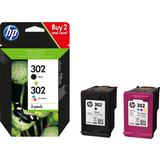 HP 302 Blækpatron Værdipakke (Sort + Farve), 2-Pak, Standard Kapacitet, Original - X4D37AE