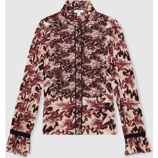 Reiss Reiss Burgundy/Cream Jules Abstract-Print Ruffle-Neck Shirt
