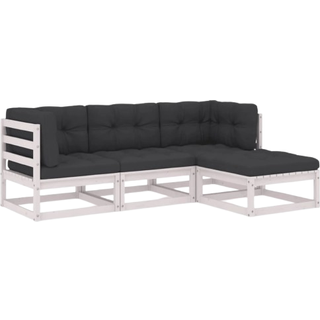 Loungesæt Til Haven 4 Dele Massivt Fyrretræ - Hvid / Ja